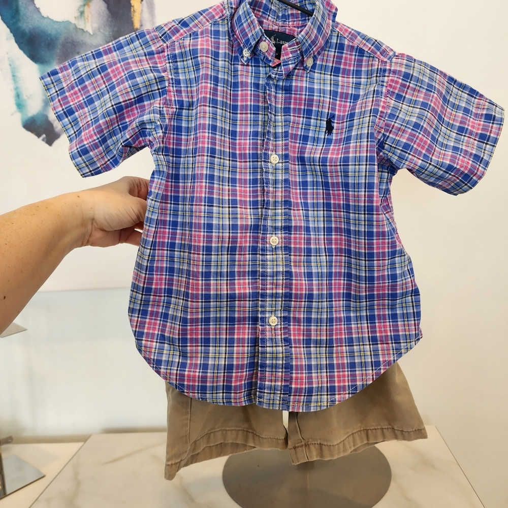 RALPH LAUREN BLUE LABEL, BOYS, SIZE 2T plaid short sleeve button-up shirt. - Picture 6 of 12